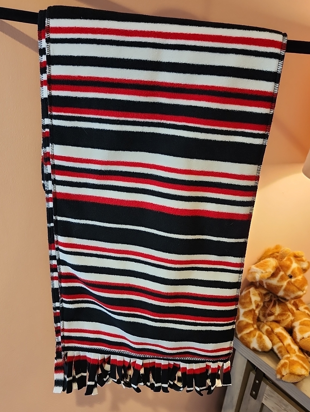 Striped Black, White & Red Knit Scarf